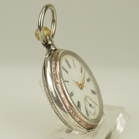 Working Solid Silver Swiss Made Pocket Watch Men'… - image 4