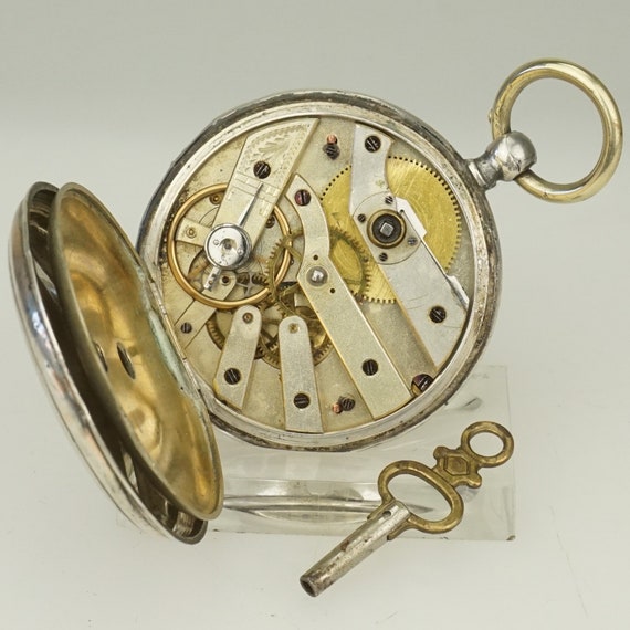 Working Solid Silver Swiss Made Pocket Watch Men'… - image 2