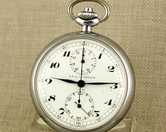 Working CHRONOGRAPH MEYLAN Pocket Watch Art Deko Antique Men's no fusee duplex chronometer wristwatch complication repeater RAR
