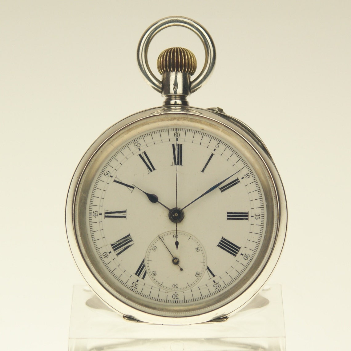 Working CHRONOGRAPH Solid Silver Les Fils de Jeanneret - Brehm Pocket Watch Antique Men's no fusee duplex chronometer wristwatch repeater, foto 1 de 5
