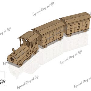 Calendario de Adviento - Calendario de Navidad - Tren - Archivo de corte láser - DXF, SVG, CDR - 3 mm