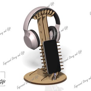 Koptelefoonstandaard - Headsetstandaard - Hoofdtelefoonhouder - Telefoonhouder - Telefoonstandaard - dxf, svg, cdr - lasergesneden bestand - 3 mm; 1/8 inch en 4 mm