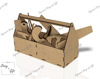 Cassetta degli attrezzi - utensili - giocattolo in legno - File tagliato al laser - DXF, SVG, CDR - 3 mm e 4 mm