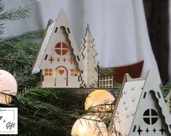 Christmas house, wood house, candle - Laser cut- digital file - DXF - SVG - CDR