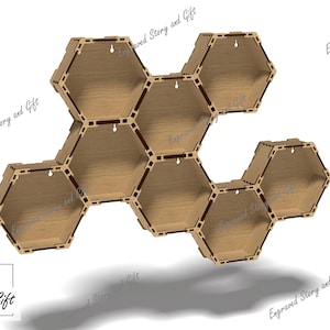 Zeshoekige plank - zeshoekig rek - houder - opberger - DXF, SVG, CDR - lasergesneden bestand - 3 mm en 4 mm