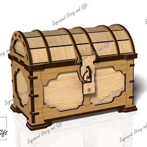 Caixa de tesouro, Caixa de madeira, Caixa decorativa, Suporte de armazenamento - Corte a laser - arquivo digital - DXF - SVG - CDR - 3 mm, 4 mm
