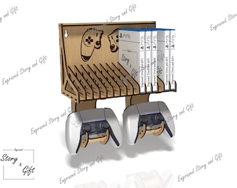 Game holder - Controller holder - Play station stand - dvd holder - DXF, SVG, CDR - Laser cut file - 3mm and 4mm