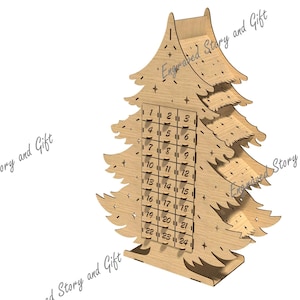 Calendario di Natale, Calendario dell'Avvento, Albero di Natale - DXF, SVG, CDR - File tagliato al laser - 3 mm e 4 mm