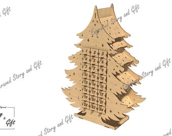 Christmas calendar, Advent calendar, Christmas tree - DXF, SVG, CDR - Laser cut file - 3mm and 4mm
