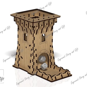 Kasteeltoren, vouwdobbelsteen, kasteeltoren, bordspel, lasergesneden bestand - DXF, SVG, CDR - 3 mm en 4 mm