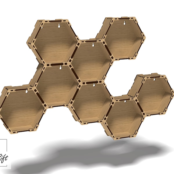 Półka sześciokątna - stojak sześciokątny - wspornik - organizer - DXF, SVG, CDR - Plik wycinany laserowo - 3mm i 4mm