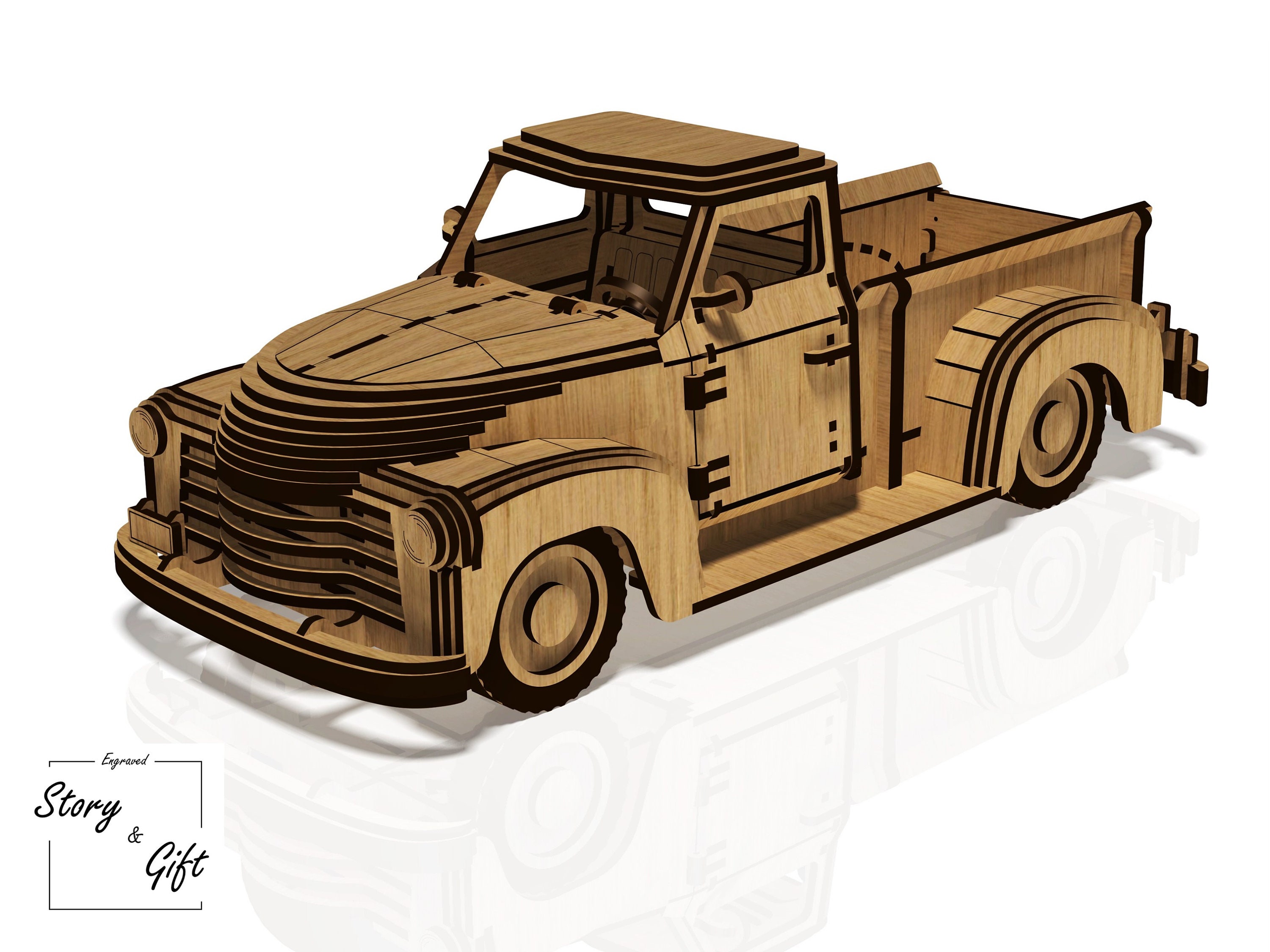 Pickup Truck, Pick-up, 3D Car, 3D Puzzle Laser Cut File DXF SVG