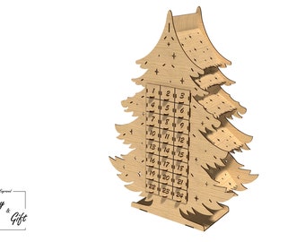 Christmas calendar, Advent calendar, Christmas tree - DXF, SVG, CDR - Laser cut file - 3mm and 4mm