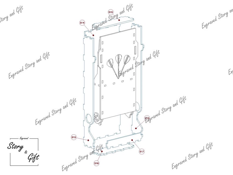 May include: A laser cut wooden dartboard with a target and three darts. The dartboard is assembled from multiple pieces and is ready to be put together.