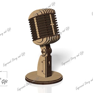 Microfone 3D - Música - Microfone Vintage - Troféu de microfone - Coleção de música - DXF, SVG, CDR - Arquivo cortado a laser - 3 mm