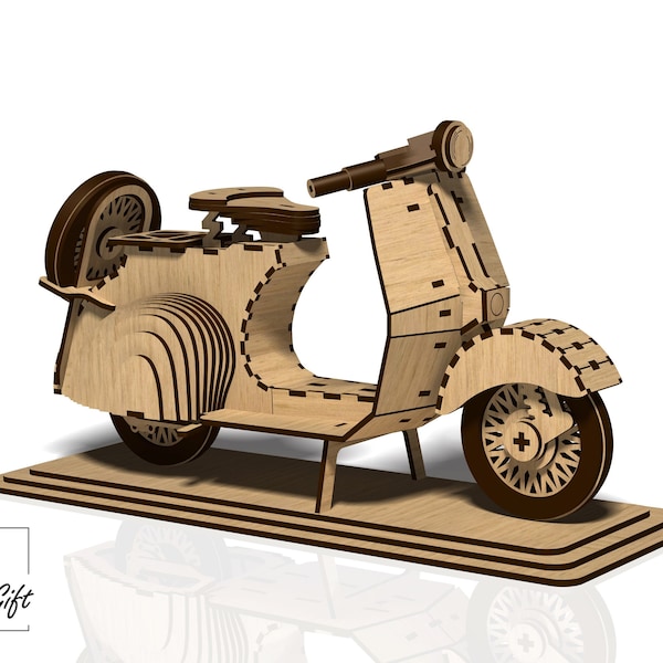 Scooter - Moto - Puzzle 3D - Fichier découpé au laser - DXF - SVG - CDR