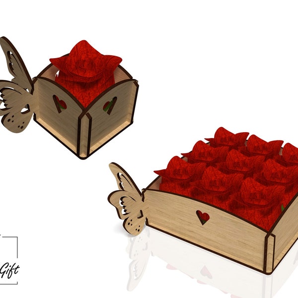 Flower box, Gift Box, Butterfly box, - Laser cut- digital file - DXF - SVG - CDR