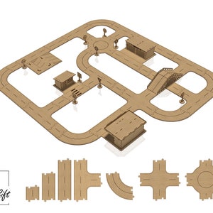 Road track - Wood game - Wooden toys - gift -  Laser cut file - DXF, SVG, CDR - 3mm 4mm 6mm