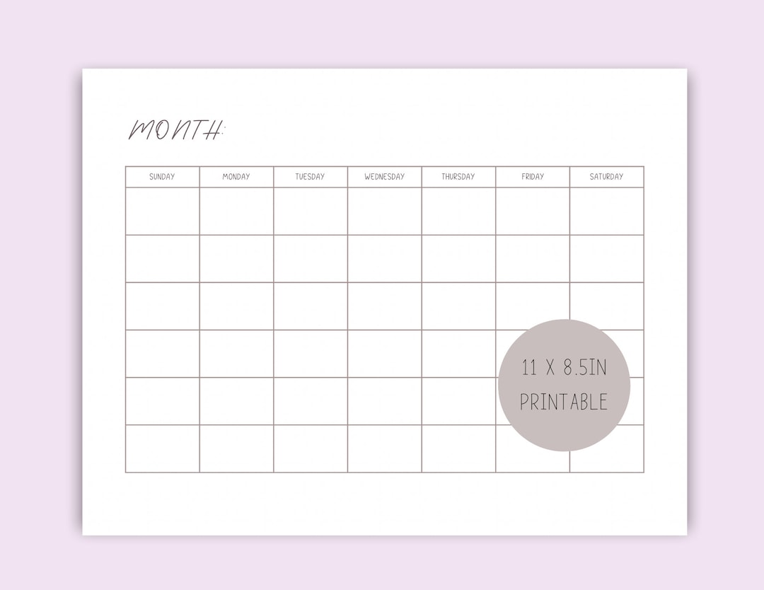 Blank Monthly Calendar Template, Minimalist Design, Printable Calendar ...