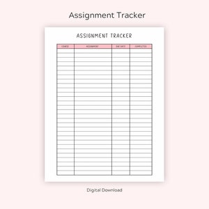 Assignment Tracker, Homework Tracker, Homework Planner, Assignment Planner Printable, Digital Download