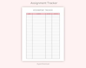 Assignment Tracker, Homework Tracker, Homework Planner, Assignment Planner Printable, Digital Download