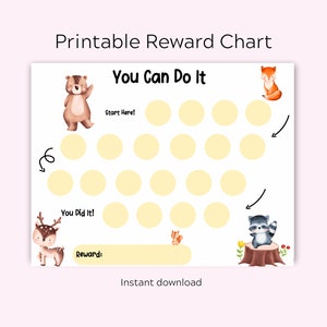 Woodland Animals Printable Reward Chart, Potty Training Chart, Girls and Boys Sticker Chart, instant Download, Toddler Reward Chart