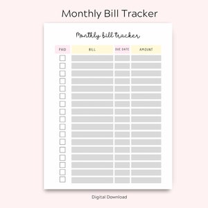 Monthly Bill tracker, Bill Payment Checklist, Printable Bill Payment organizer, Utility Payment Tracker, Bill Management