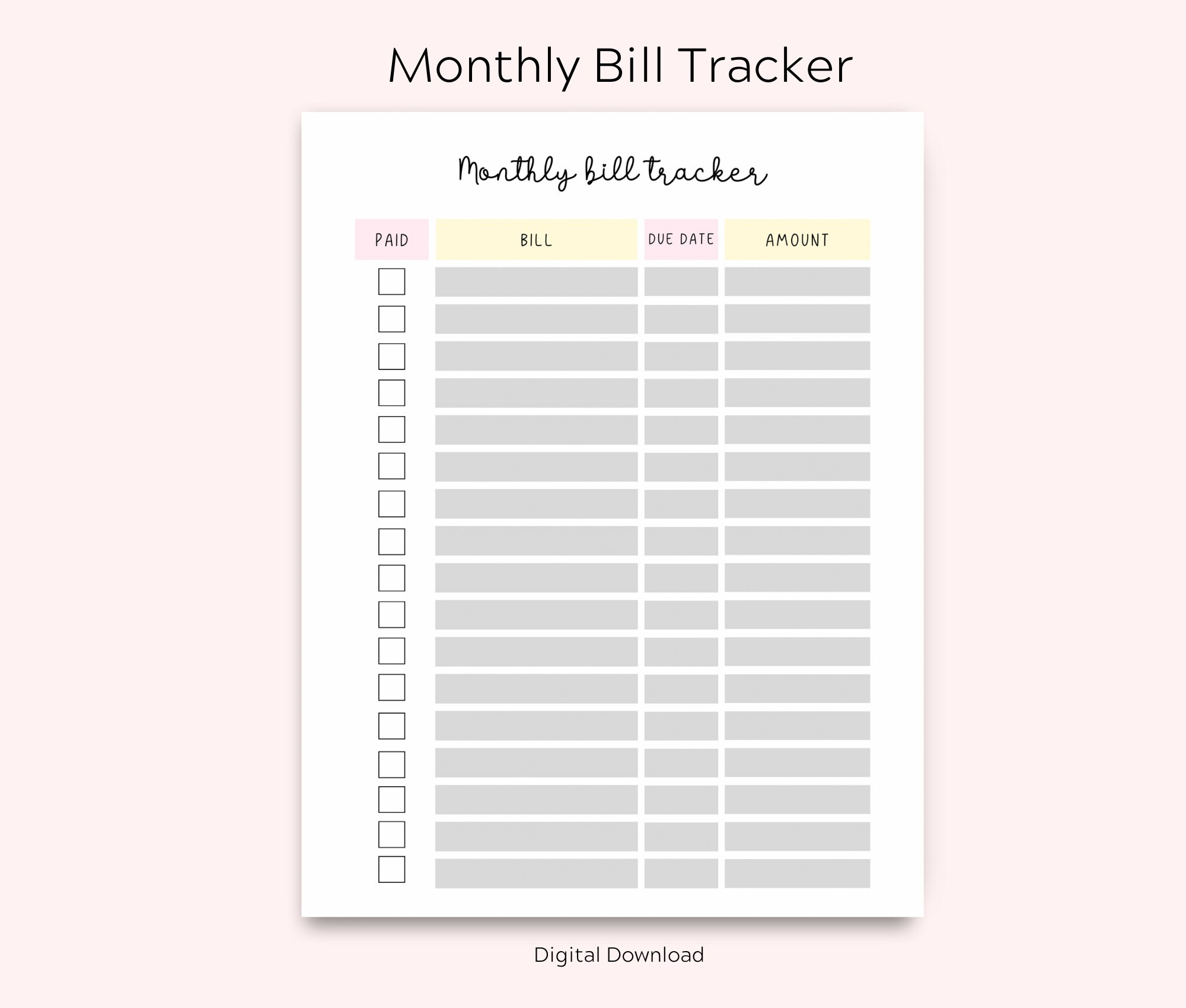 Monthly Bill Tracker, Bill Payment Checklist, Printable Bill Payment ...