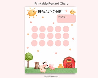 Printable Farm Reward Chart, Daily Chore Chart, Kids Routine Sticker Chart, Potty Training Chart