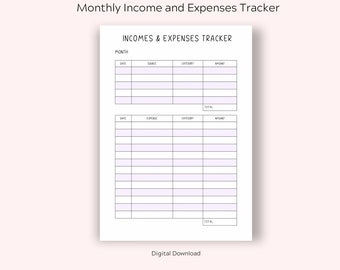 Income and Expenses Tracker, Monthly Bill Payment Tracker, Income Log, Budget Tracker, Instant Download