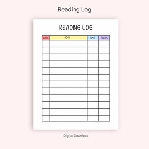 Printable Reading Log for Kids, Kids Reading Chart, Log Reading Chart, Reading List
