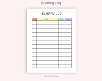 Druckbares Lesetagebuch für Kinder, Kinderlesediagramm, Loglesediagramm, Leseliste