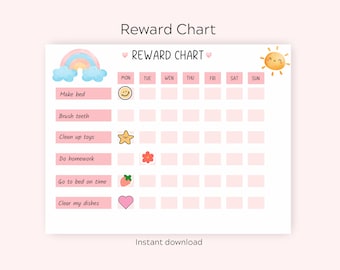 Printable Rainbow Reward Chart, Kids Chore Chart, Behavior Chart, Digital Download, Daily Responsibilities