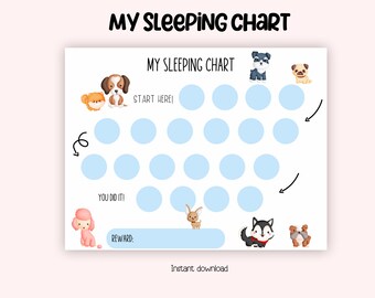 Printable Dog bedtime Chart, Sleep Chart for Kids, Bedtime Reward Chart, Behavioral Chart, Preschool Chart