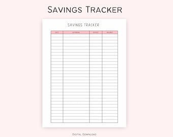 Printable Savings Tracker, Financial Planner, Print at Home Savings Log, Money Savings Goal, Digital Download