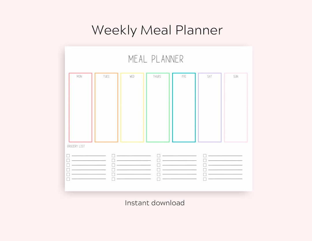 Weekly Meal Planner Printable Grocery List Meal Tracker - Etsy