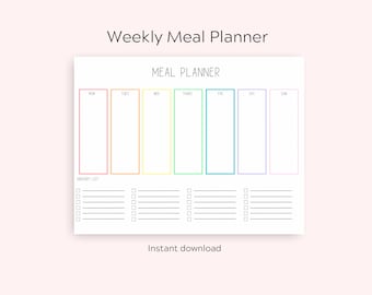 Weekly Meal Planner Printable, Grocery List, Meal Tracker, Weekly Organizer, Digital Download