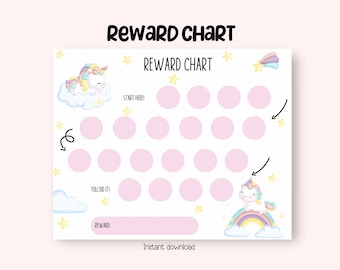 Unicorn Reward Chart Printable, Behavior Chart, Daily Chore Chart, Potty training Chart,