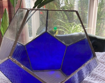 Beautiful  Blue and Clear Glass Terrarium