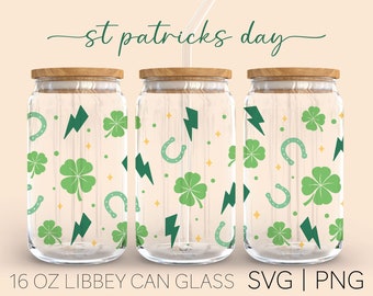 St Patrick's Day • 16 Oz Glass Can Cut File, St. Patrick's Day Svg, Clover Can Glass, Shamrock Svg, Svg Files For Cricut, Digital Download