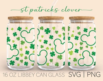 Mouse Saint Patrick’s • 16 Oz Glass Can Cut File, Can Glass Wrap Bundle, Shamrock Can Glass Wraps, Svg Files For Cricut, Digital Download