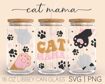 Cat Mama • 16 Oz Glass Can Cut File, Cat Mama Svg, Mama Svg, Cat Mom Svg, Mug Design, Cat Lovers, Svg For Cricut, Digital Download
