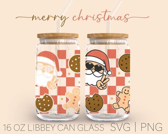 Santa Claus • 16oz Glass Can Cutfile, Libbey Glass Svg, Pine Tree Svg, Checkered Svg, Christmas Can Glass, Digital Download