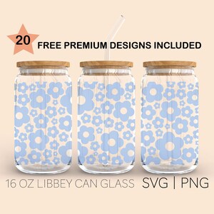 Retro Flowers Pattern, 16 Oz Libbey Glass Svg, Retro Flowers Svg, Boho Svg, Flowers Svg, Groovy Flowers Svg, Svg For Cricut, Digital Files