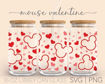 Mouse Valentine • 16oz Glass Can Cutfile, Valentines Svg, Love Svg, Svg Files For Cricut, Digital Download
