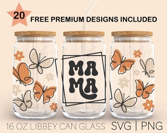 Boho Mama Schmetterling, 16 Unzen Glasdose schneiden Datei, Glas zwar Schmuck, Mama Schmetterling, Boho Schmuck, Vollverpackungsschale, SVG-Dateien für Cricut, digitaler Download
