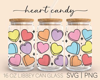 Candy Hearts • 16oz Glass Can Cutfile, Candy Heart Svg, Heart Svg, Valentine's Day, Svg Files For Cricut, Digital Download