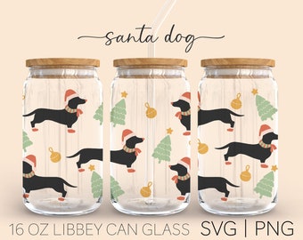 Dachshund Santa • 16oz Glass Can Cutfile, Christmas Svg, Dachshund Svg, Wiener Dog Svg, Dog Mom Svg, Svg Files For Cricut