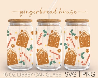 Gingerbread House • 16oz Glass Can Cutfile, Merry Christmas Svg, Snowflake Svg, Gingerbread House Svg, Svg For Cricut, Digital Download