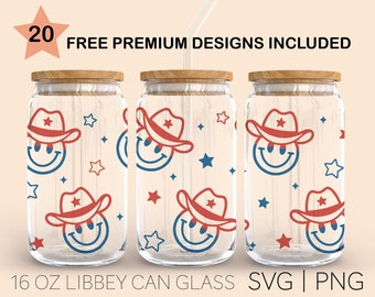 Howdy America Svg, 16 Oz Libbey Glass Svg, Fourth of July Svg, Howdy Svg, Cowboy Svg,Smiley Face Svg, Svg For Cricut, Digital Download